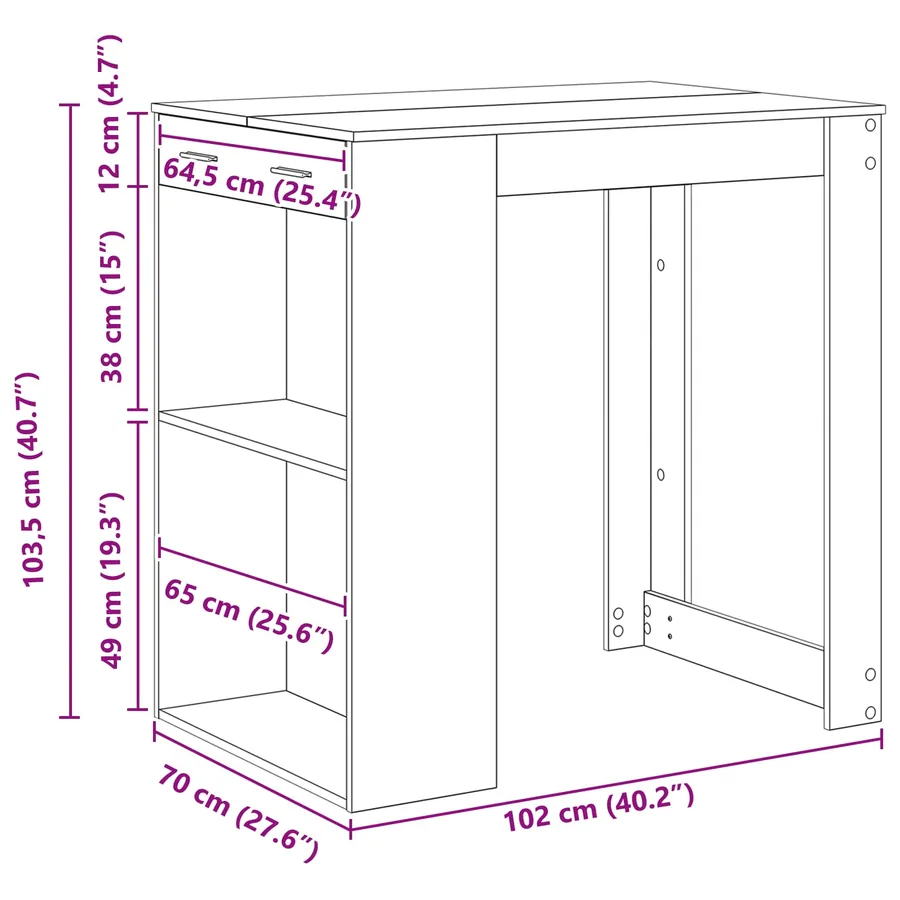 Table de bar Chêne noir 102 x 70 x 103,5 cm Bois d'ingénierie - 10