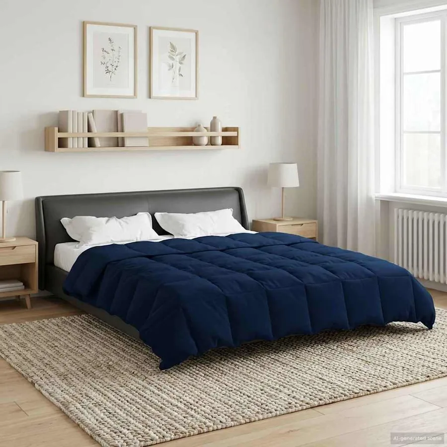 Duvet d'été simple Matelassé Bleu foncé 200 x 240 cm Microfibre - 4