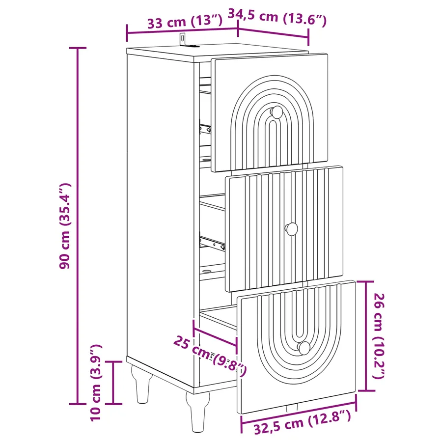 Armoire à tiroirs Blanc brillant 33 x 34,5 x 90 cm - 12