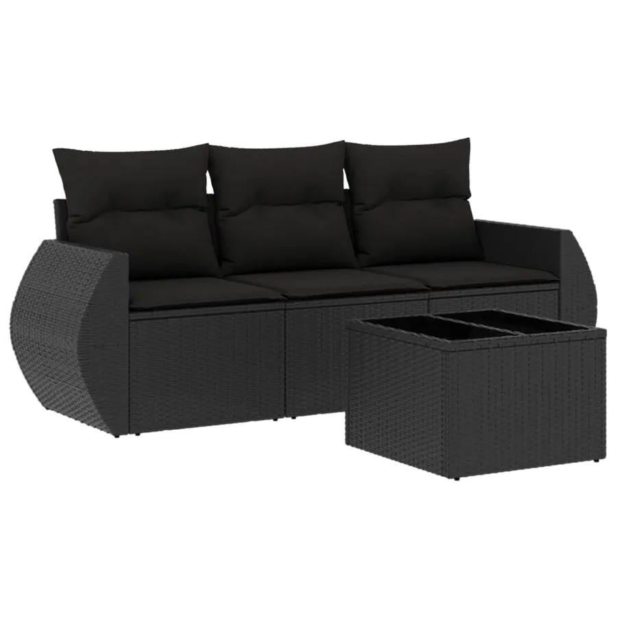 Salon de jardin 4 pcs avec coussins noir résine tressée - 2