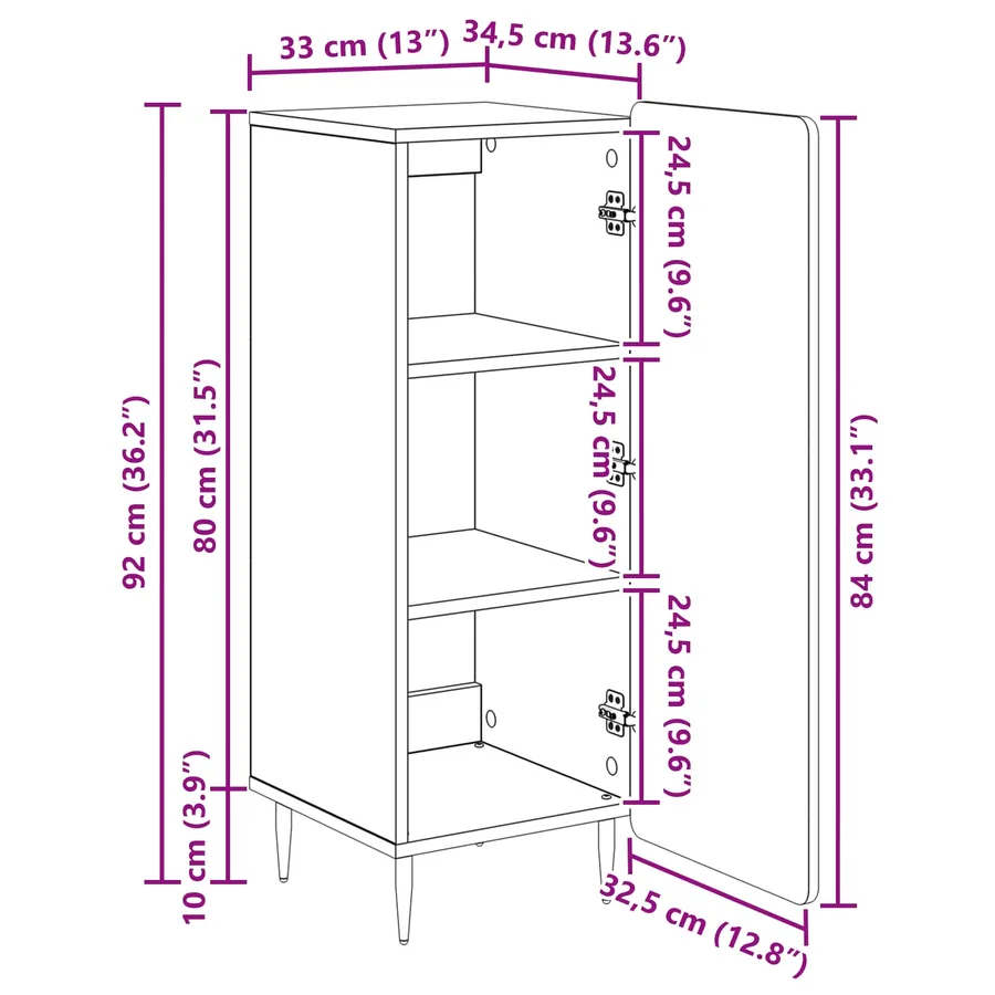 Buffet Chêne fumé 34,5 x 33 x 92 cm Bois d'ingénierie - 12