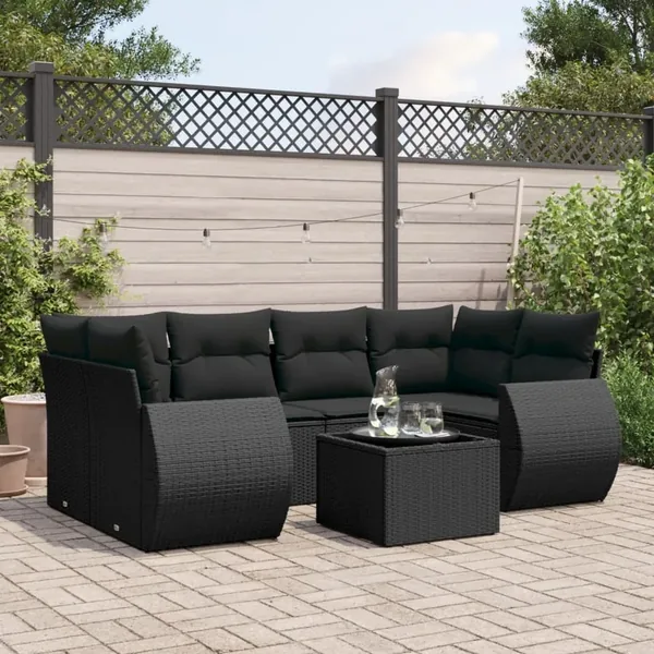 Salon de jardin 7 pcs avec coussins noir résine tressée 62 x 62 x 69 cm - 59,9 kg