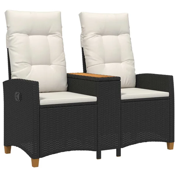 Banc inclinable avec table Noir et blanc crème polyrotin