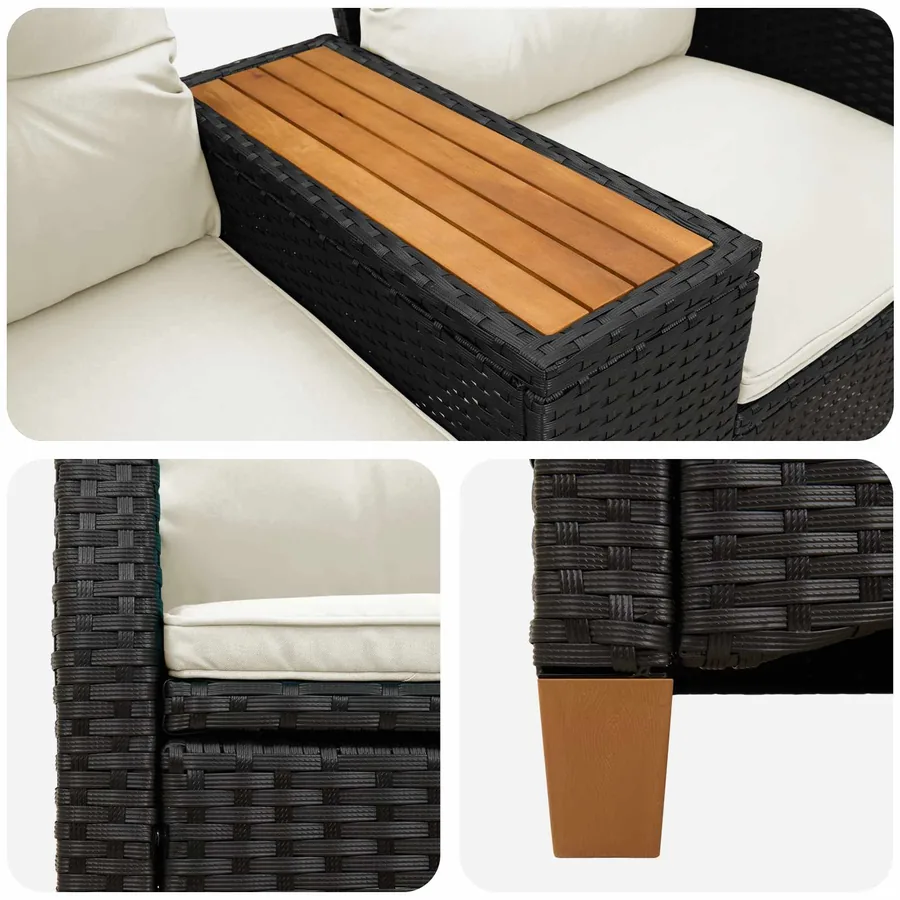 Banc inclinable avec table Noir et blanc crème polyrotin - 5