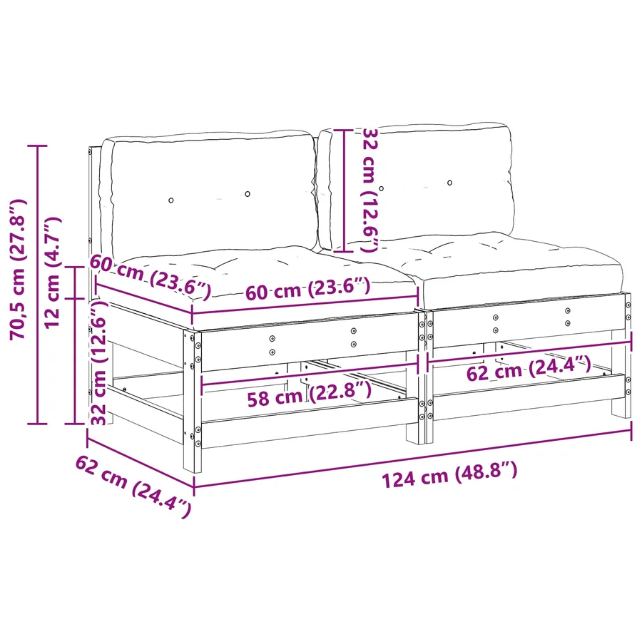 Sofa de jardin milieu Bois de pin massif Brun cire - 10