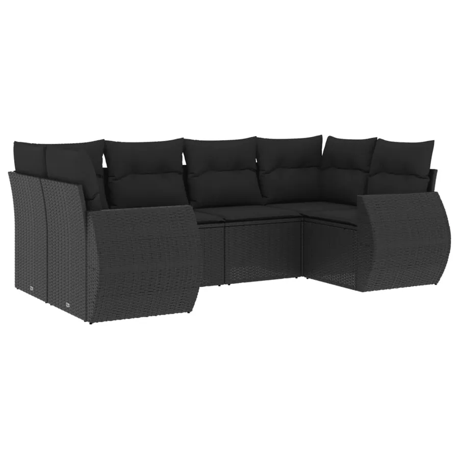 Salon de jardin 6 pcs avec coussins noir résine tressée - 2