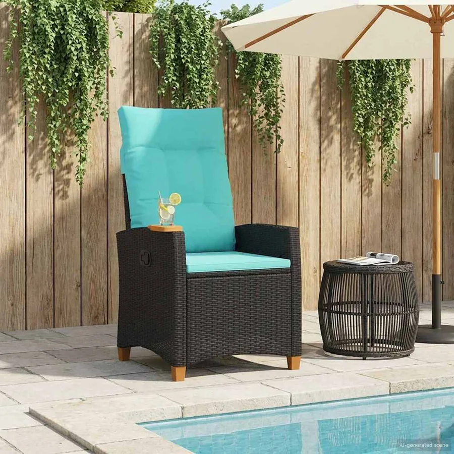 Chaise inclinable avec plateau à thé 62 x 64 x 112 cm polyrotin - 3