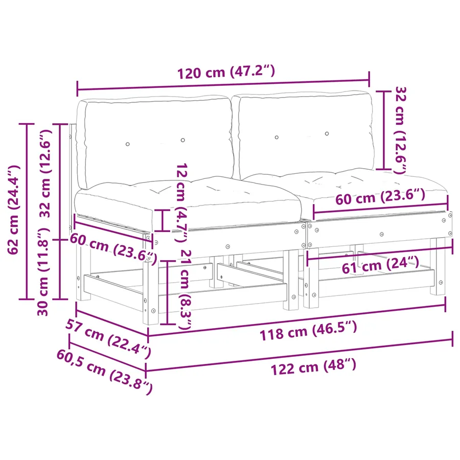 Sofa de jardin milieu Pin massif Brun Ciré - 10