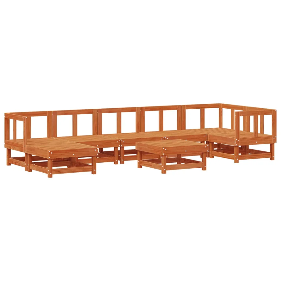Ensemble de salon de jardin 8 pcs Brun cire Bois de pin massif - 3