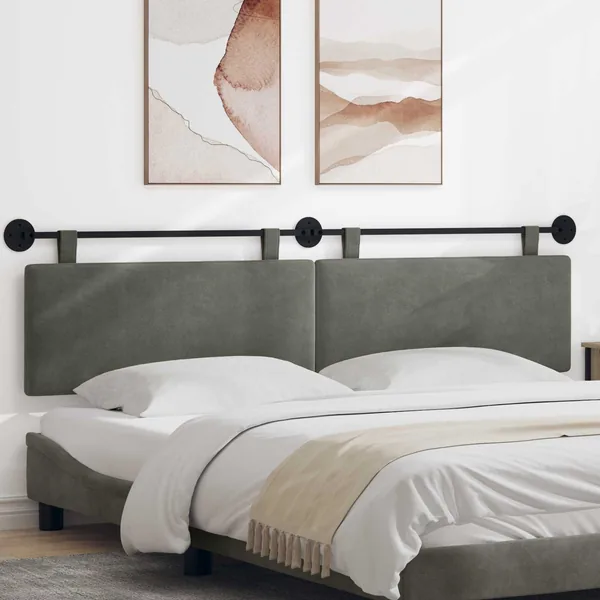 Tête de lit suspendue Gris clair Tissu en velours côtelé