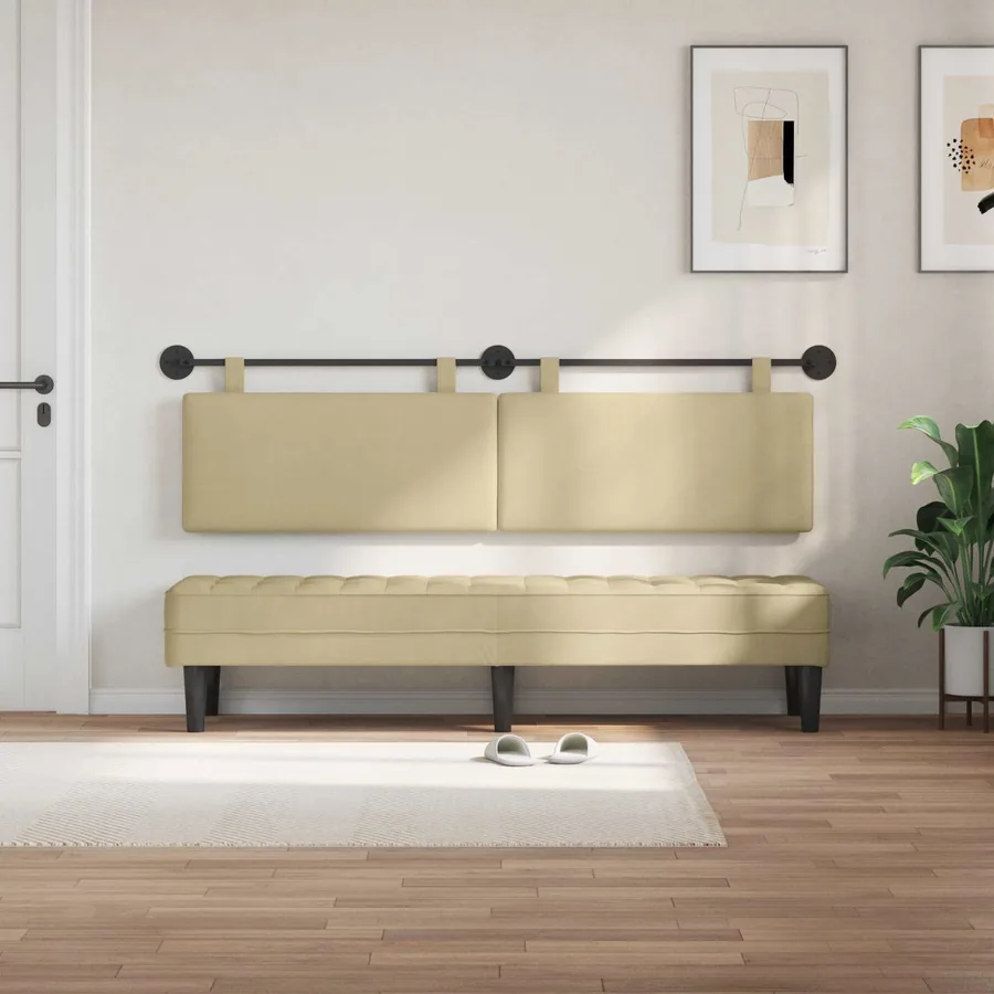 Tête de lit suspendue Gris Vert Clair Tissu en velours côtelé - 3