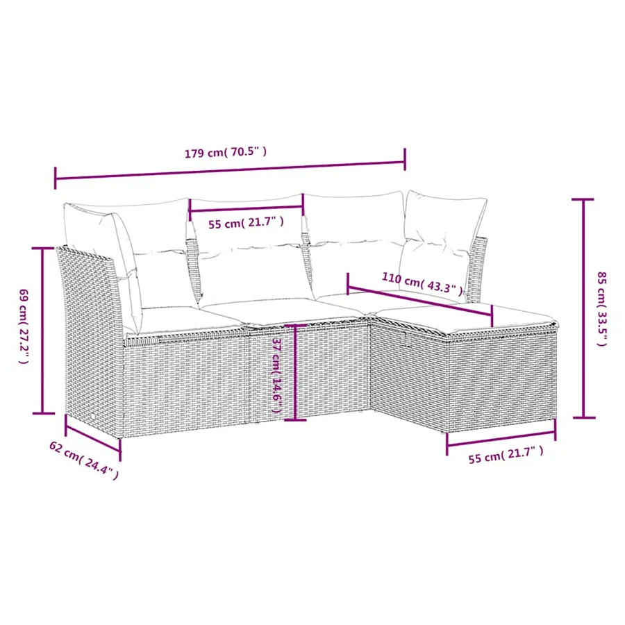 Salon de jardin 4 pcs avec coussins noir résine tressée - 4