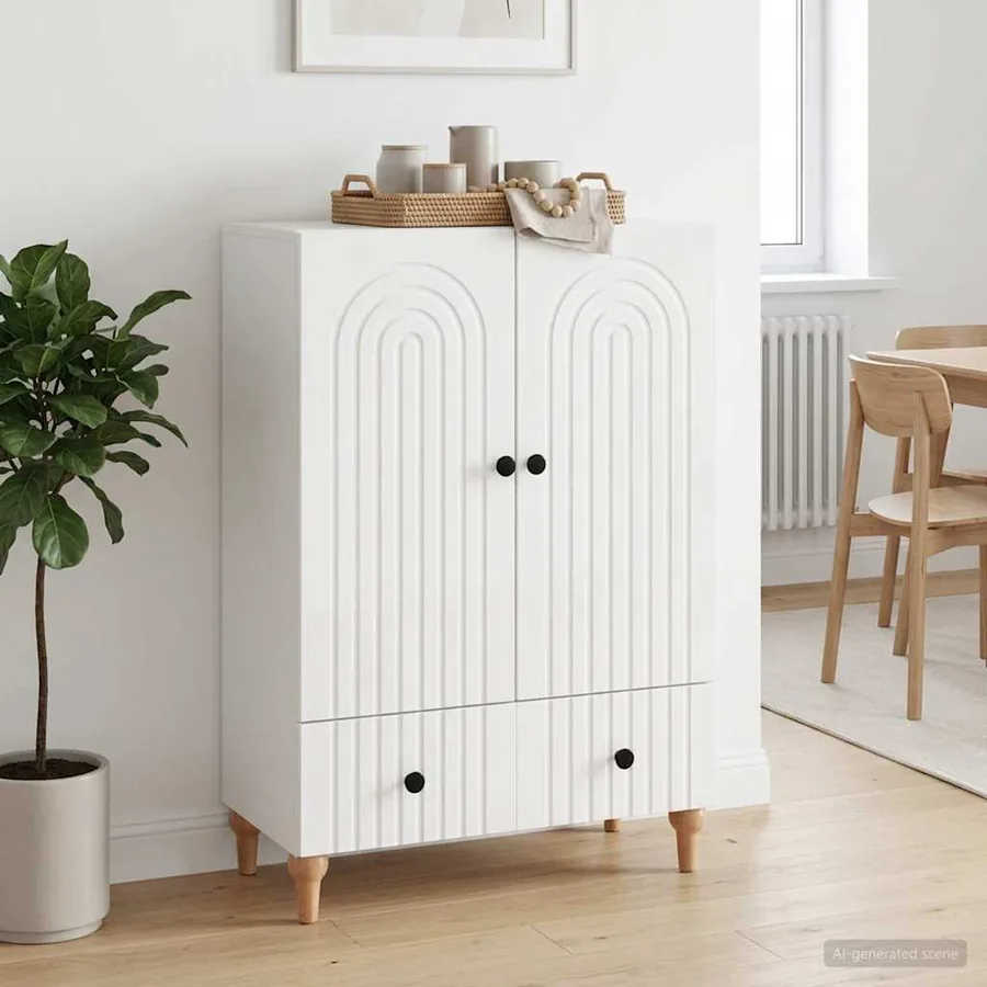 Buffet Blanc brillant 66 x 34,5 x 95 cm Bois d'ingénierie