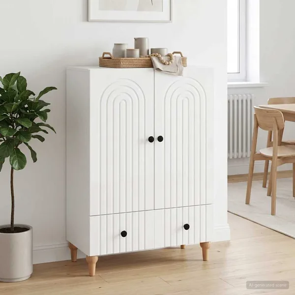 Buffet Blanc brillant 66 x 34,5 x 95 cm Bois d'ingénierie