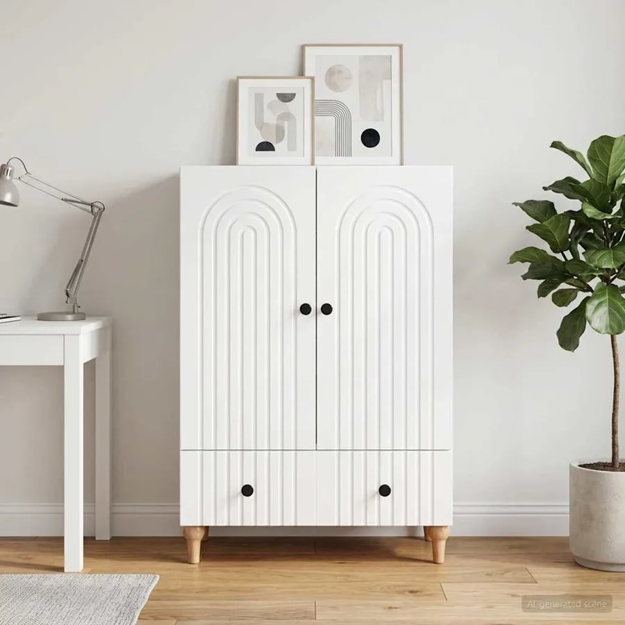 Buffet Blanc brillant 66 x 34,5 x 95 cm Bois d'ingénierie - 3