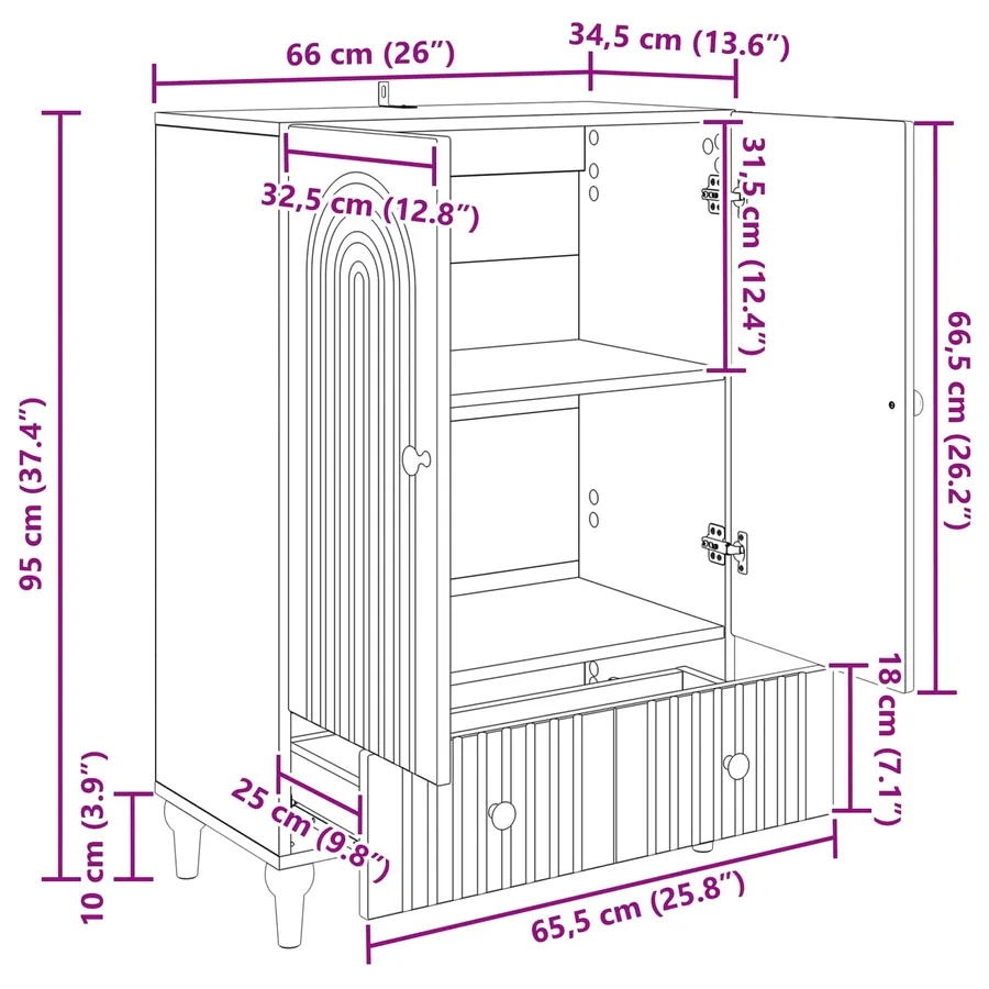 Buffet Blanc brillant 66 x 34,5 x 95 cm Bois d'ingénierie - 9