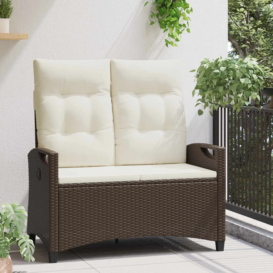 Banc de jardin avec oreiller Marron et Crème 105 x 60 x 112 cm - 3