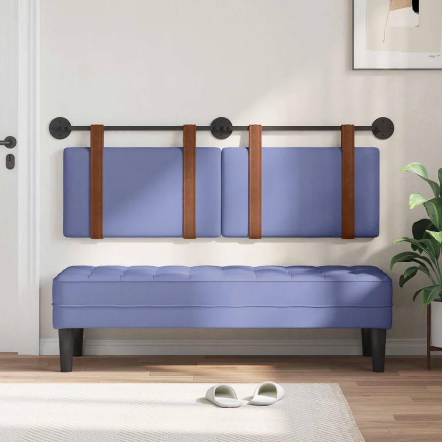 Tête de lit suspendue Uni Bleu denim 130 x 55 x 5 cm PU antique - 3