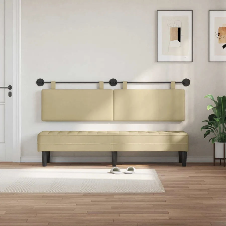 Tête de lit suspendue Gris Vert Clair Tissu en velours côtelé - 3