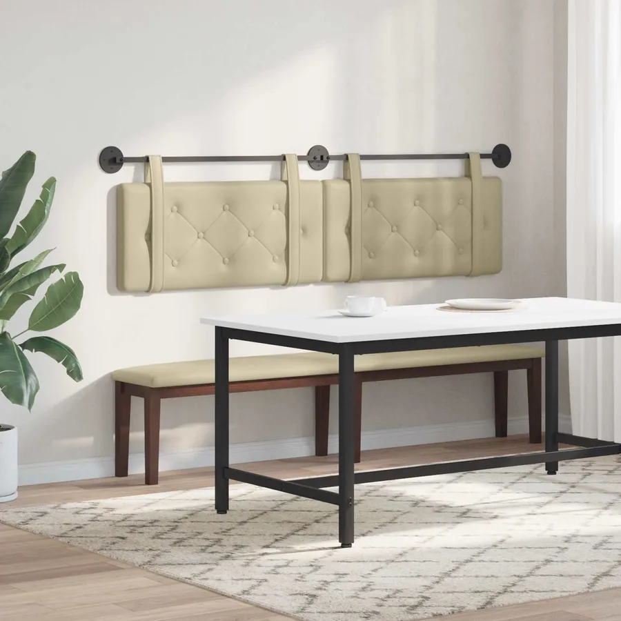 Tête de lit suspendue Crème Simili cuir - 4