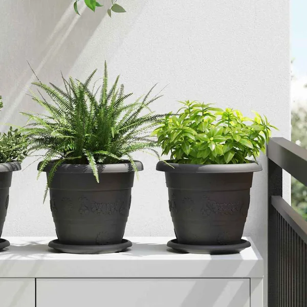 Pot à fleurs rond 6 pcs Noir Ø 22 x 18 cm Plastique
