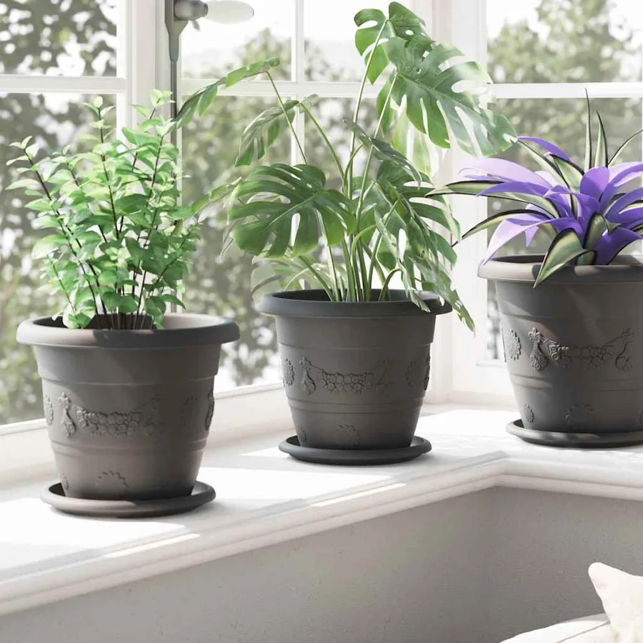 Pot à fleurs rond 6 pcs Noir Ø 22 x 18 cm Plastique - 4