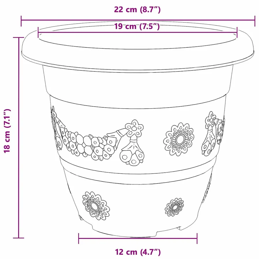 Pot à fleurs rond 6 pcs Noir Ø 22 x 18 cm Plastique - 9