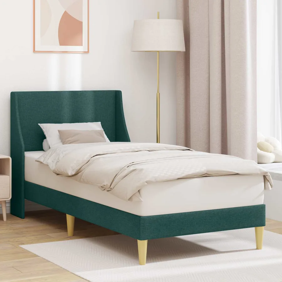 Cadre de lit Uni avec tête de lit Vert foncé 90 x 200 cm tissu