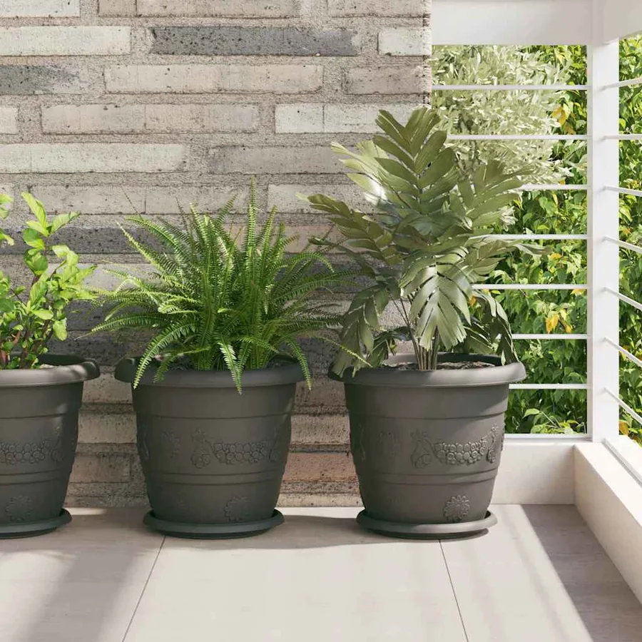 Pot à fleurs rond 6 pcs Noir Ø 30 x 25 cm Plastique