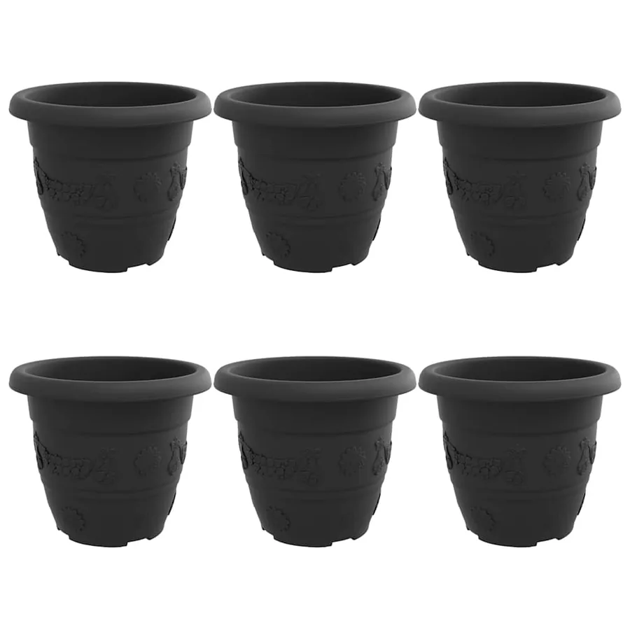 Pot à fleurs rond 6 pcs Noir Ø 30 x 25 cm Plastique - 2