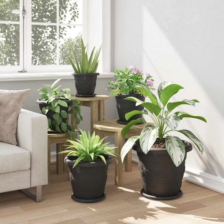 Pot à fleurs rond 6 pcs Noir Ø 30 x 25 cm Plastique - 4
