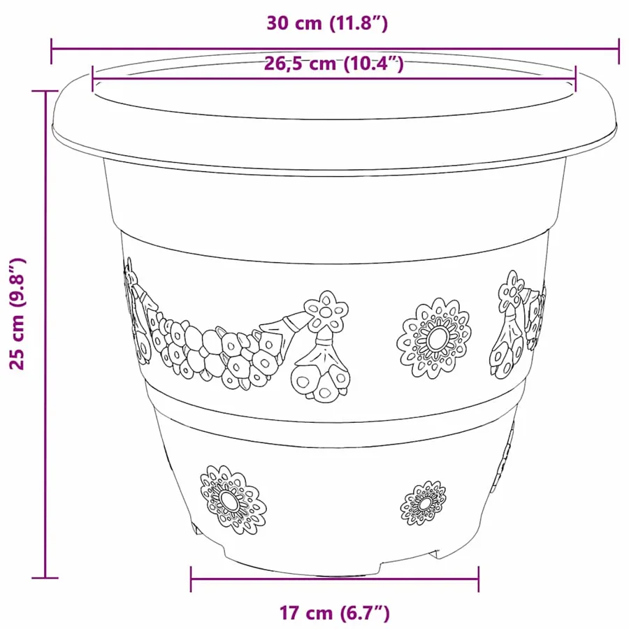 Pot à fleurs rond 6 pcs Noir Ø 30 x 25 cm Plastique - 9