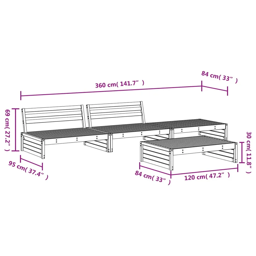 Salon de jardin 4 pcs bois massif douglas - 6