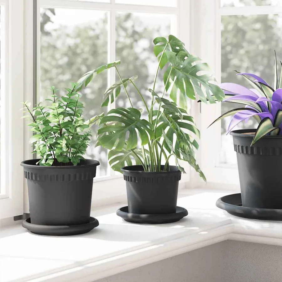 Pot à fleurs rond 6 pcs Noir Ø 12,5 x 10 cm Plastique - 4
