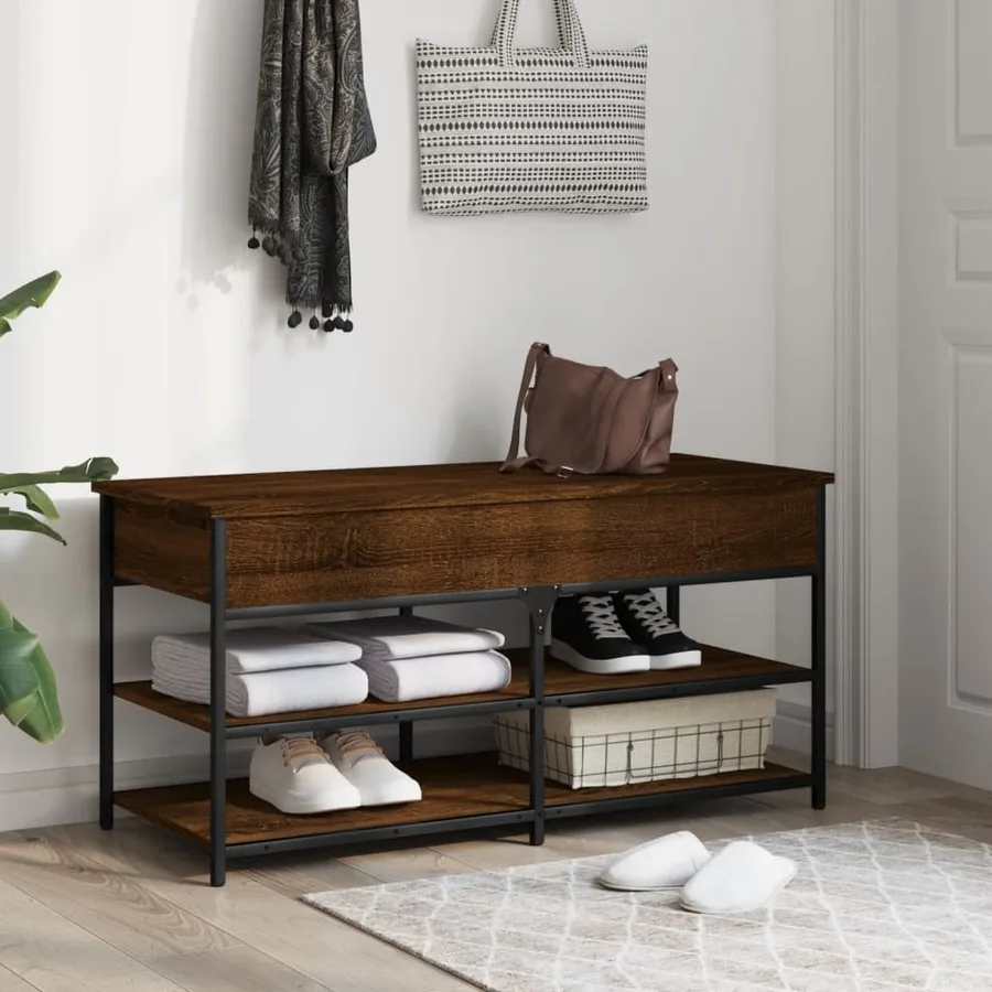 Banc à chaussures chêne marron 100x42,5x50 cm bois d'ingénierie - 3