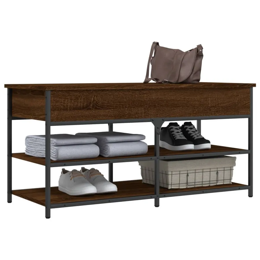 Banc à chaussures chêne marron 100x42,5x50 cm bois d'ingénierie - 4