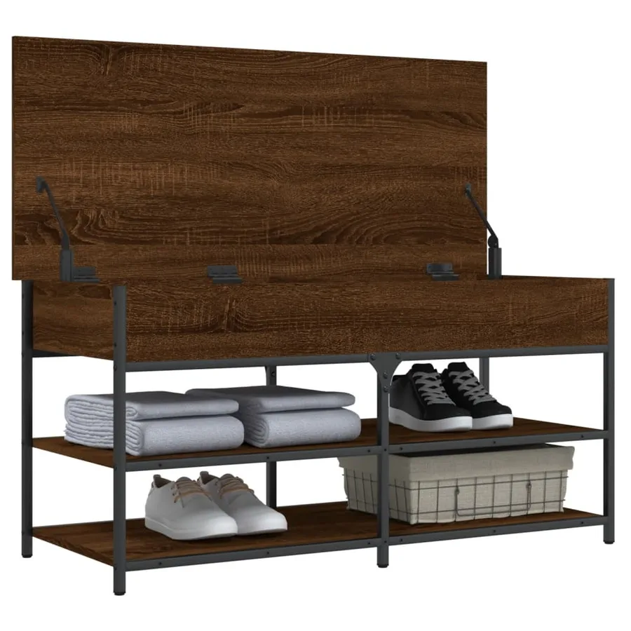 Banc à chaussures chêne marron 100x42,5x50 cm bois d'ingénierie - 5