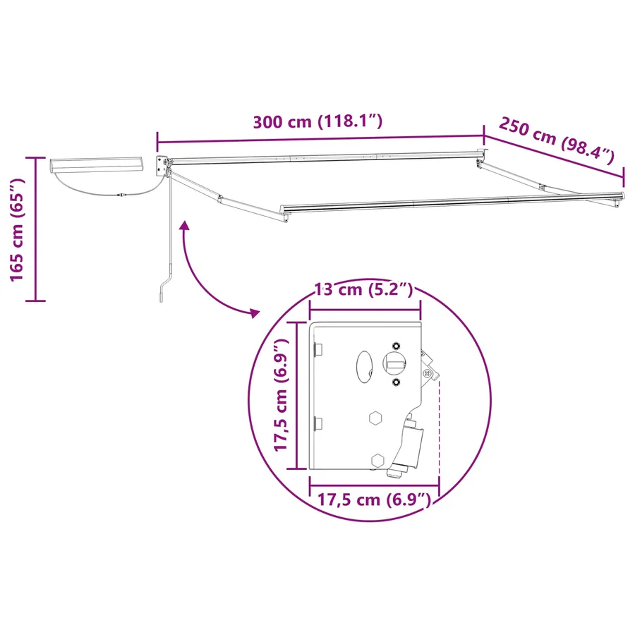 Auvent rétractable électrique Anthracite et blanc 3 x 2,5 m - 12