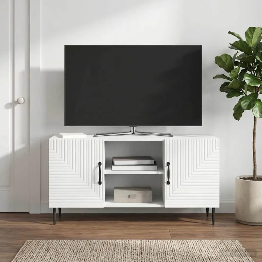 Meuble TV Blanc 102 x 34,5 x 50 cm Bois d'ingénierie - 4