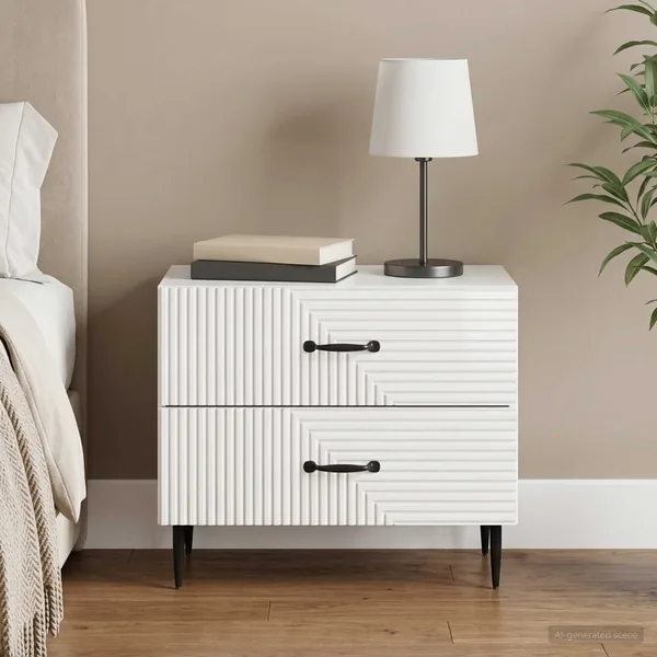 Cabinet de chevet Blanc brillant 62 x 34,5 x 47,5 cm