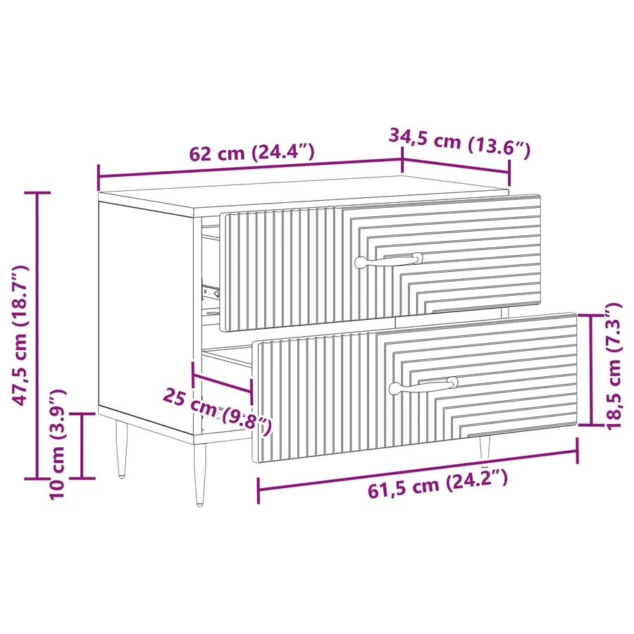 Cabinet de chevet Blanc brillant 62 x 34,5 x 47,5 cm - 11