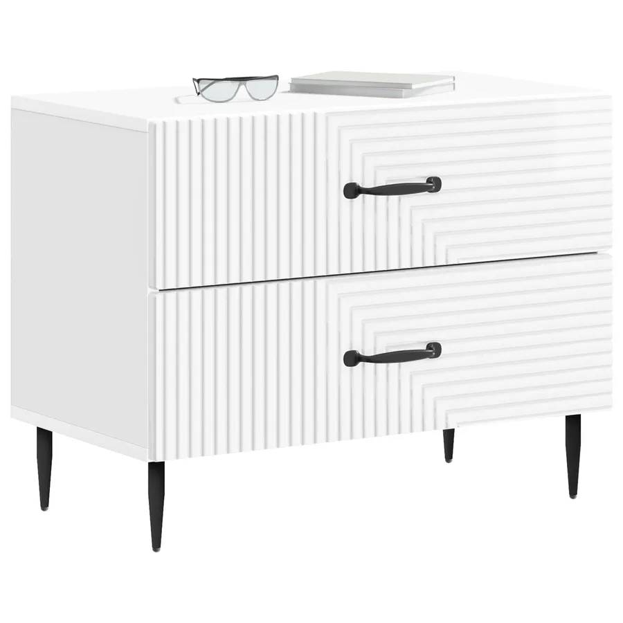 Cabinet de chevet Blanc brillant 62 x 34,5 x 47,5 cm - 3