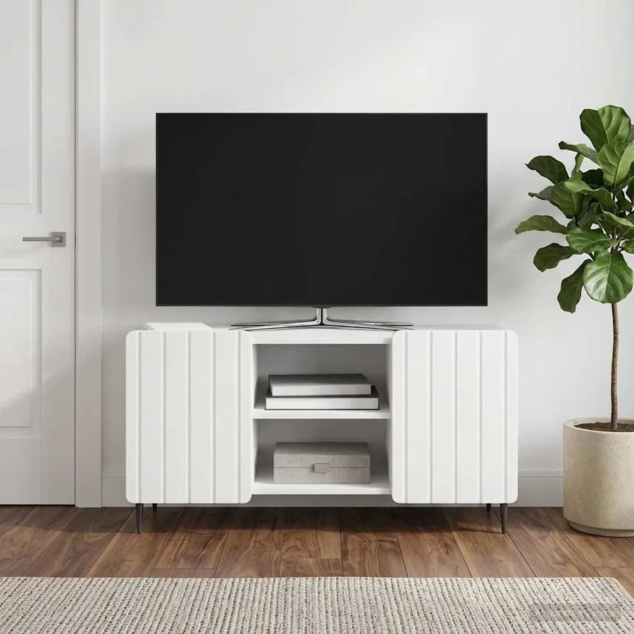 Meuble TV Blanc brillant 102 x 34,5 x 52 cm Bois d'ingénierie