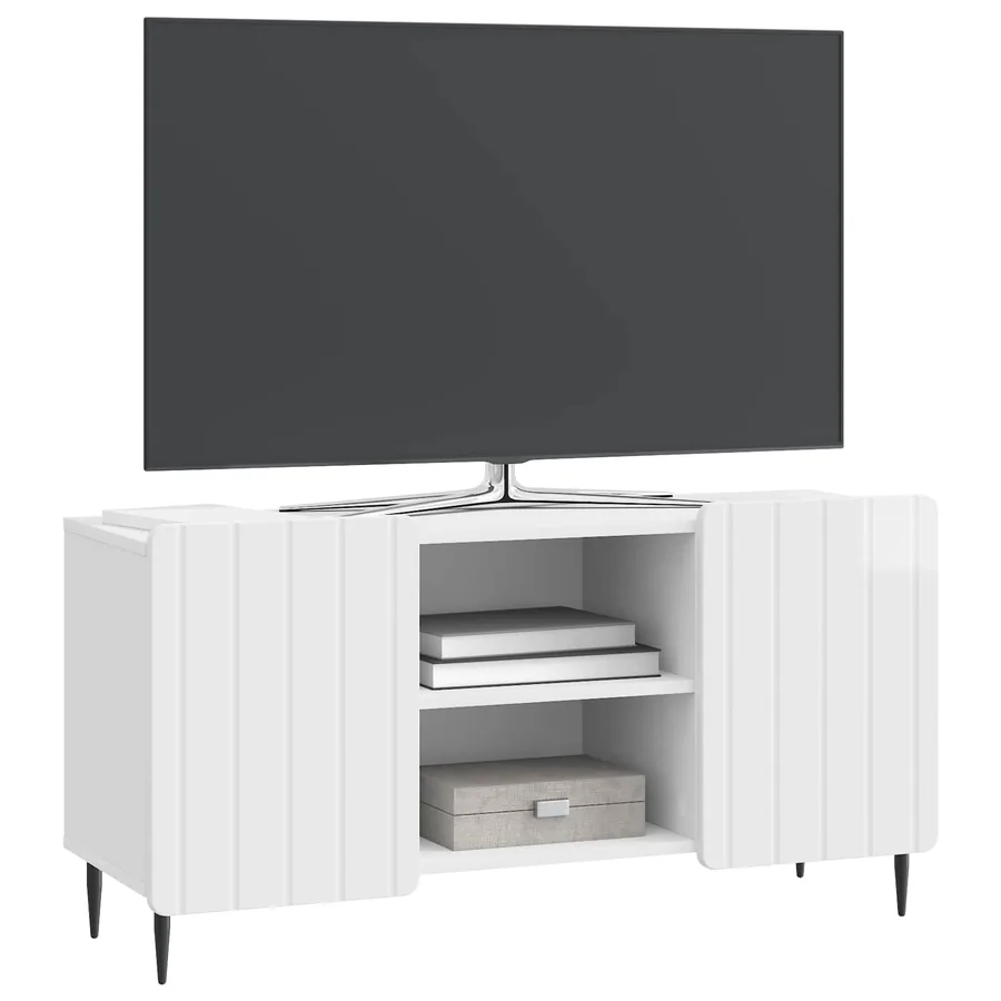 Meuble TV Blanc brillant 102 x 34,5 x 52 cm Bois d'ingénierie - 3