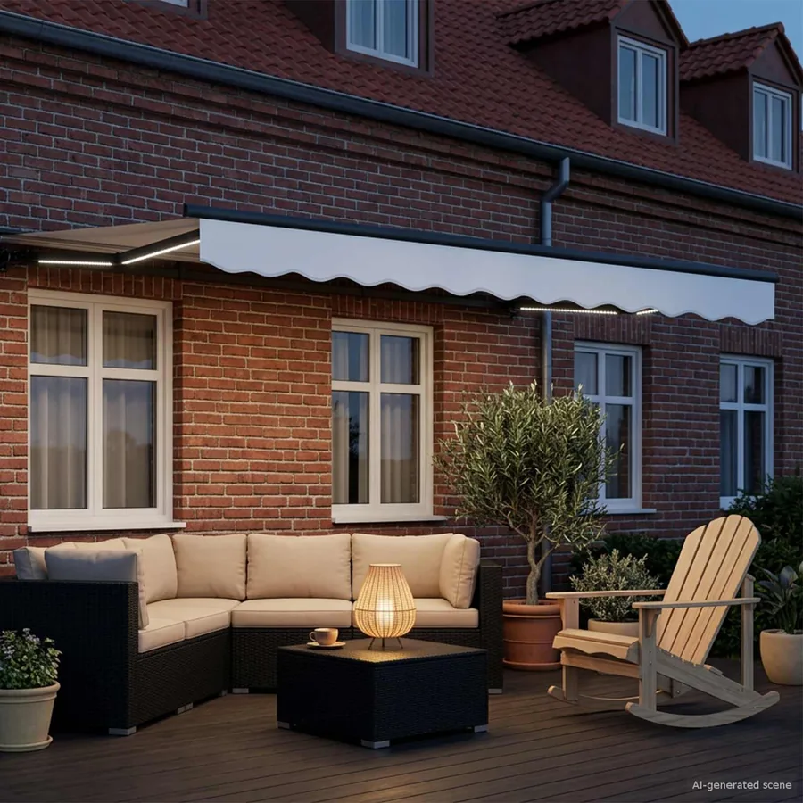 Cadre de store manuel avec LEDs Blanc et anthracite 3,5 x 2,5 m - 3