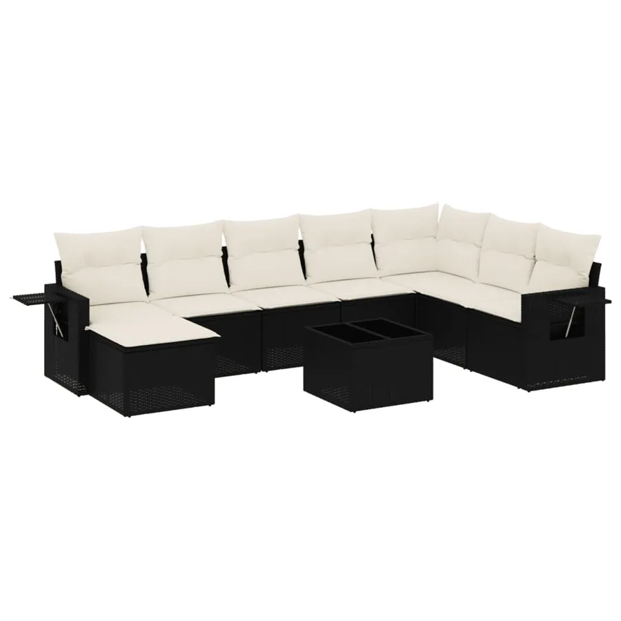 Salon de jardin 9 pcs avec coussins noir résine tressée - 2