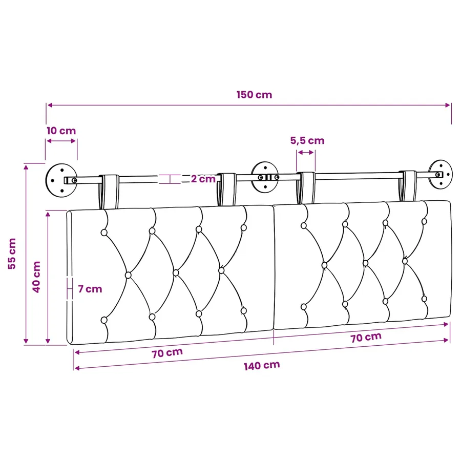 Tête de lit suspendue Noir Tissu - 11