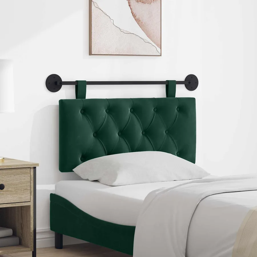 Tête de lit suspendue Avec lumière LED Vert foncé Velours