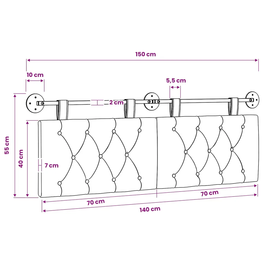 Tête de lit suspendue Bleu Tissu - 11