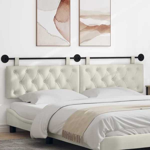 Tête de lit suspendue Avec lumière LED Crème Velours